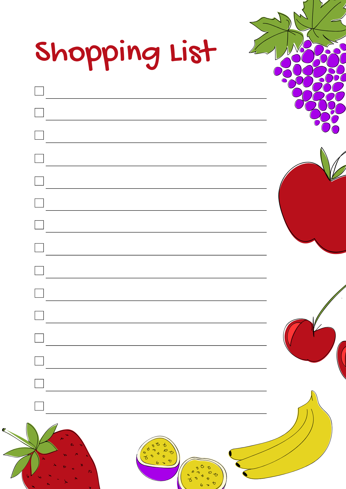 Fruit White Shopping List